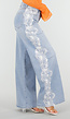 Lichtblauwe Denim Wide Leg Jeans met Kantdetail en Hoge Taille