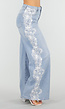 Lichtblauwe Denim Wide Leg Jeans met Kantdetail en Hoge Taille