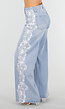 Lichtblauwe Denim Wide Leg Jeans met Kantdetail en Hoge Taille