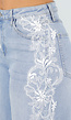 Lichtblauwe Denim Wide Leg Jeans met Kantdetail en Hoge Taille