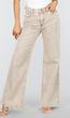 Beige Denim High Waist Wide Leg Jeans met Gewassen Look