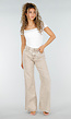Beige Denim High Waist Wide Leg Jeans met Gewassen Look
