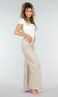 Beige Denim High Waist Wide Leg Jeans met Gewassen Look
