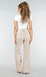Beige Denim High Waist Wide Leg Jeans met Gewassen Look