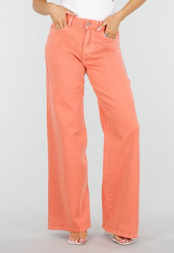 Oranje Wide Leg Jeans met Hoge Taille