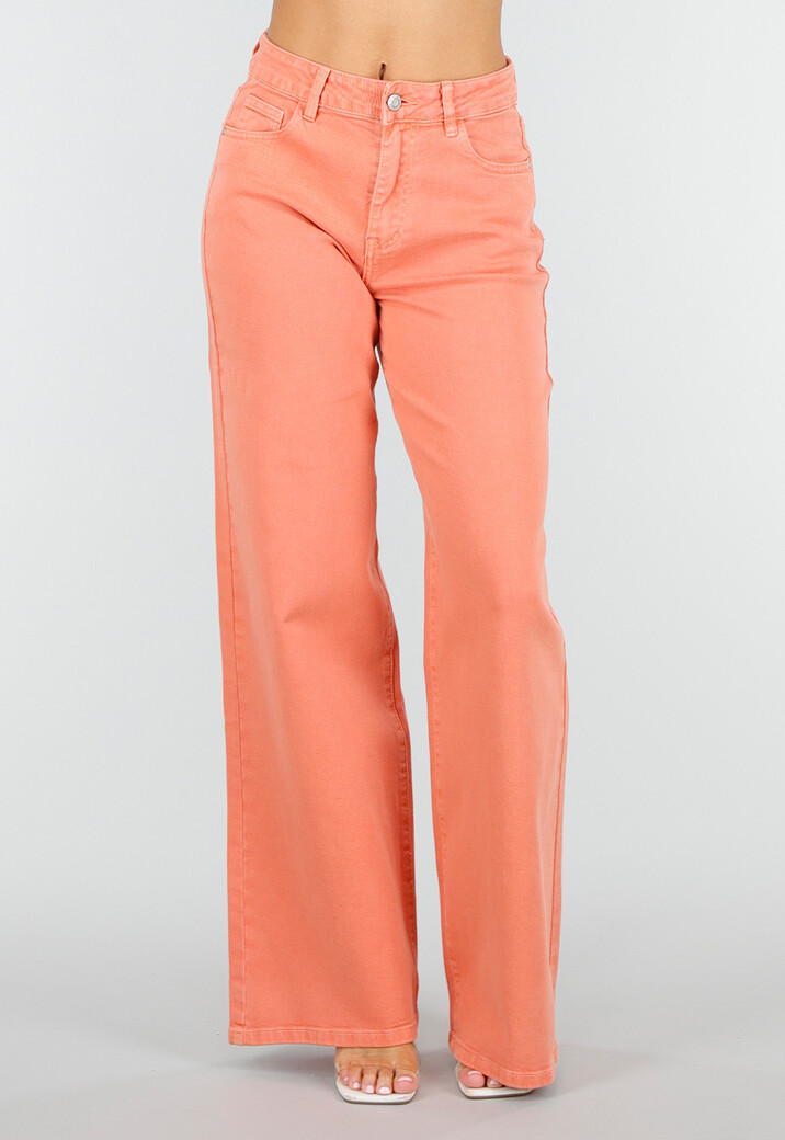 Oranje Denim Wide Leg Jeans met Hoge Taille en Stretch