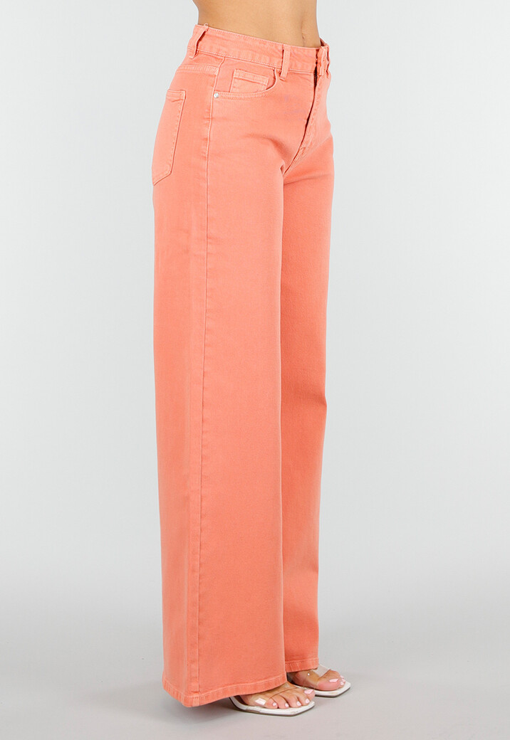 Oranje Denim Wide Leg Jeans met Hoge Taille en Stretch