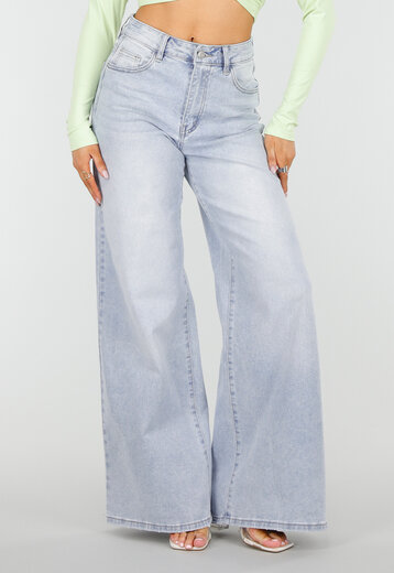 Lichtblauwe Wide Leg Jeans met Stretch