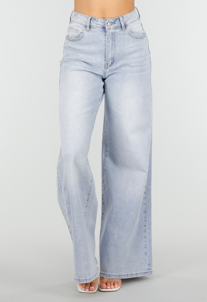 Lichtblauwe Extra Wide Leg Jeans met High Waist en Stretch