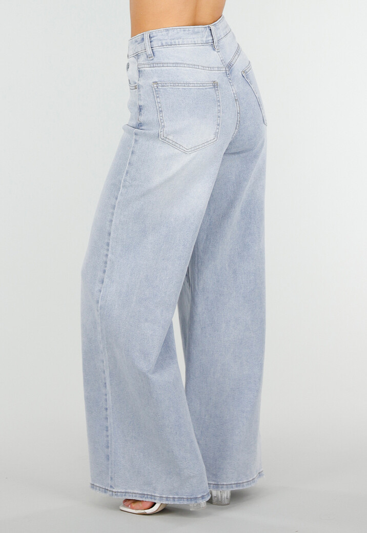 Lichtblauwe Extra Wide Leg Jeans met High Waist en Stretch