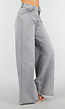 Grijze Extra Wide Leg Jeans met Hoge Taille en Rechte Pijpen