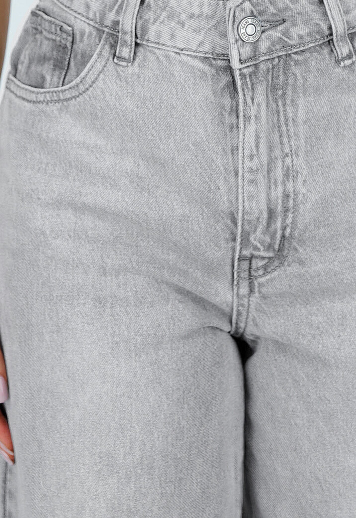 Grijze Extra Wide Leg Jeans met Hoge Taille en Rechte Pijpen