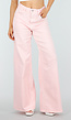 Lichtroze Extra Wide Leg Jeans met Hoge Taille en Rechte Pijpen