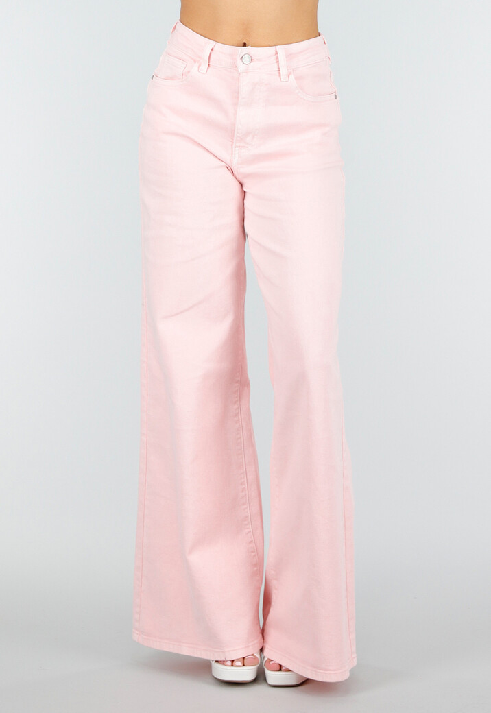 Lichtroze Extra Wide Leg Jeans met Hoge Taille en Rechte Pijpen