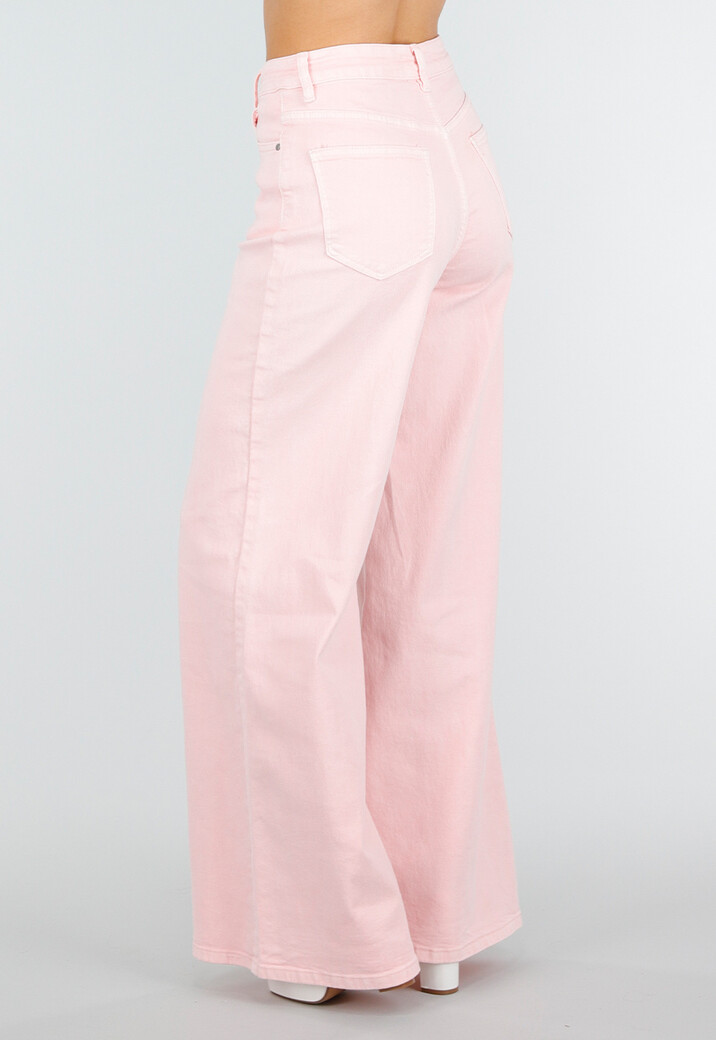 Lichtroze Extra Wide Leg Jeans met Hoge Taille en Rechte Pijpen