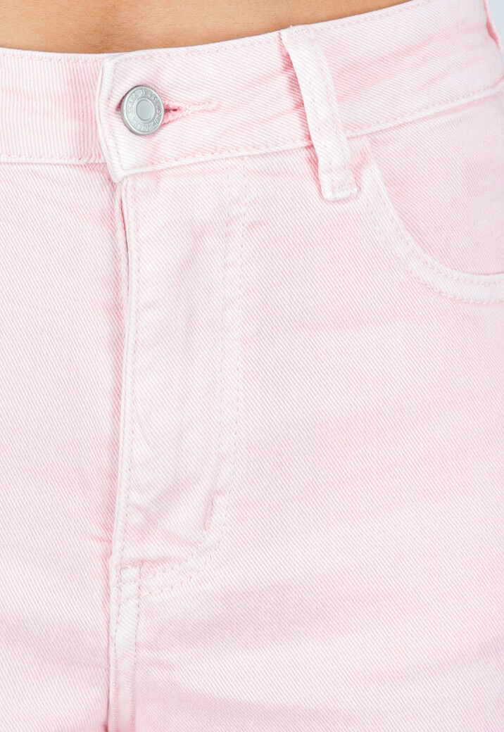 Lichtroze Extra Wide Leg Jeans met Hoge Taille en Rechte Pijpen