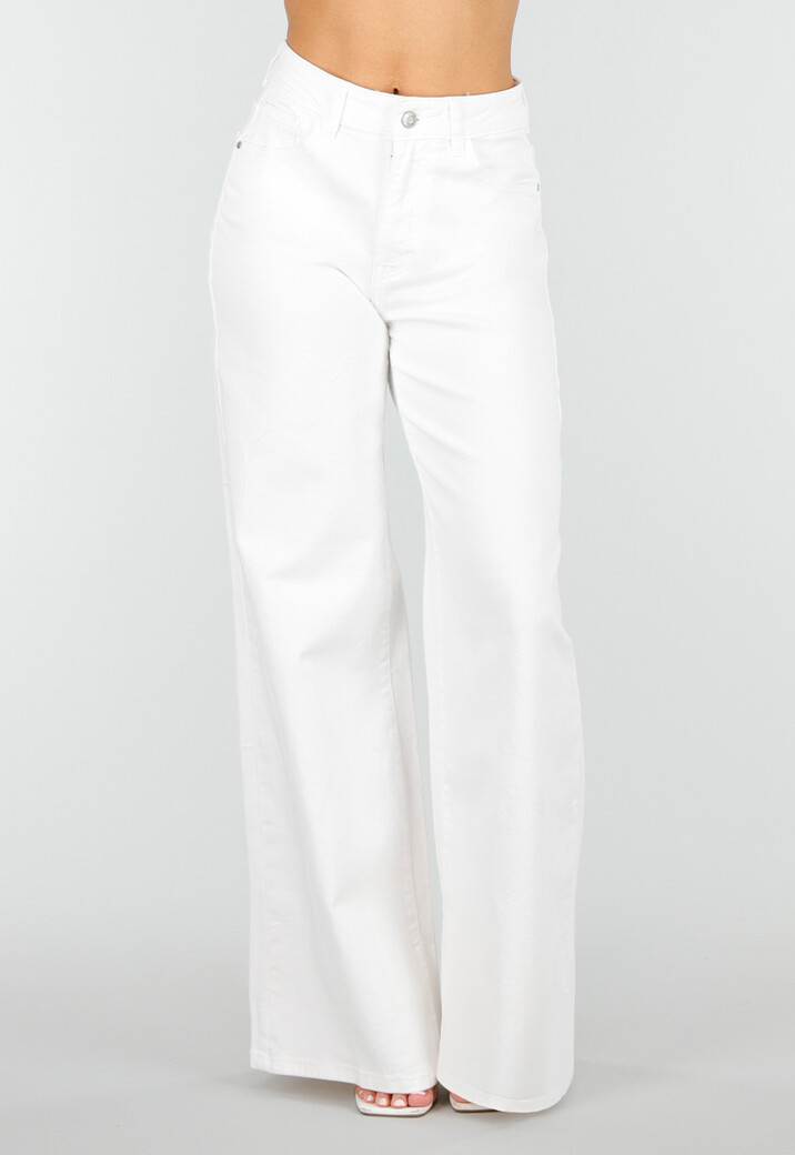 Witte Denim Extra Wide Leg Jeans met Hoge Taille en Stretch