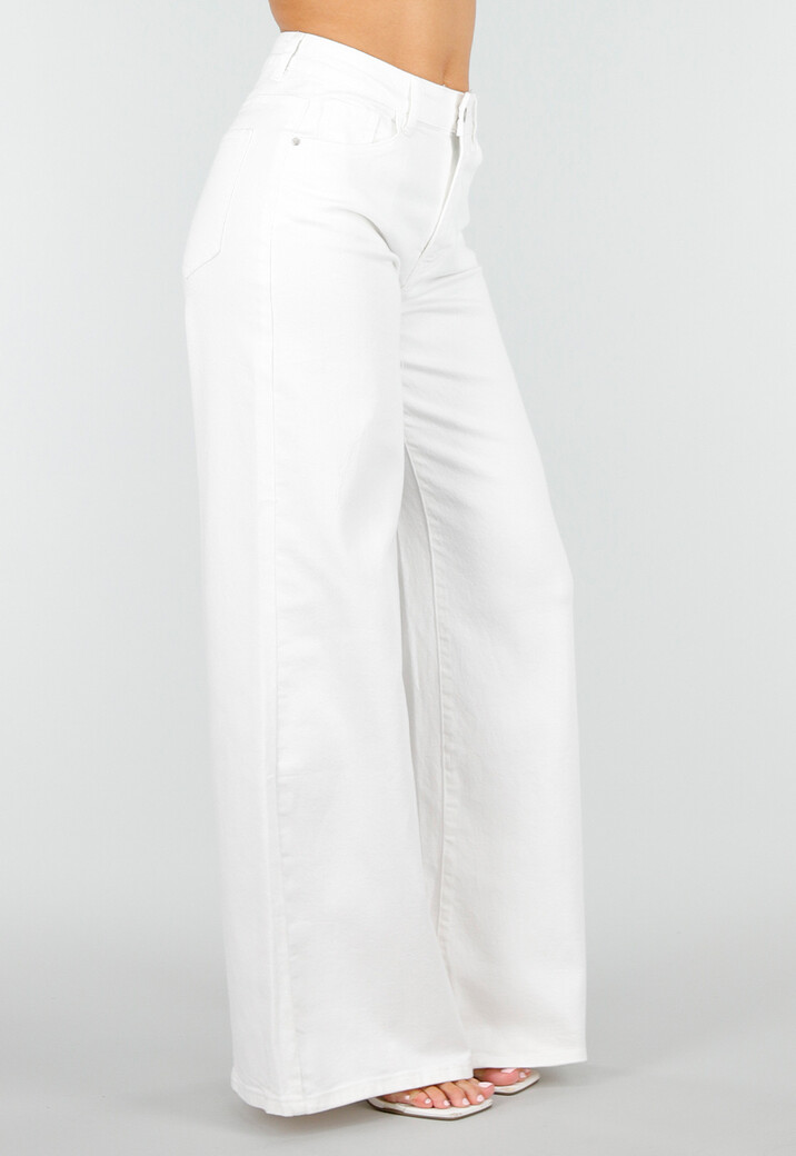 Witte Denim Extra Wide Leg Jeans met Hoge Taille en Stretch