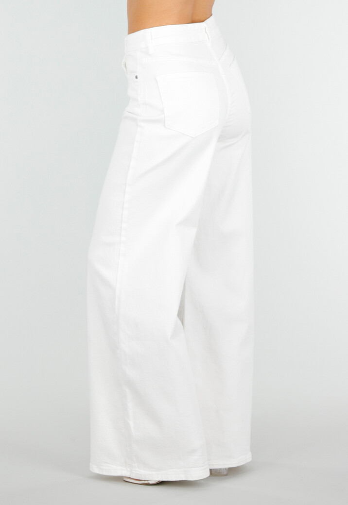 Witte Denim Extra Wide Leg Jeans met Hoge Taille en Stretch
