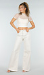 Beige Extra Wide Leg Jeans met Hoge Taille en Stretch
