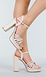 Beige Platform Sandalen met Blokhak, Kruisbandjes en Enkelbandje