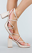 Beige Sandalen met Blokhak en Bandjes en Gesp