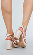 Beige Sandalen met Blokhak en Bandjes en Gesp