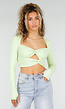 Mintgroene Crop Top met Lange Mouwen en Twist