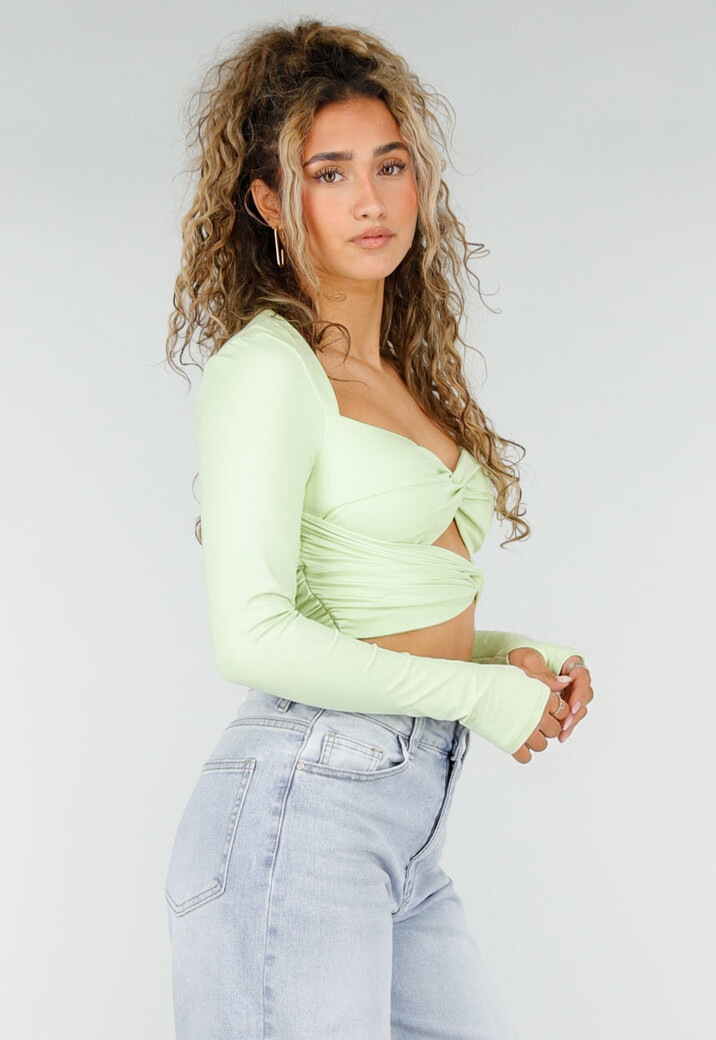 Mintgroene Crop Top met Twist Detail en Pads