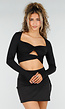 Zwarte Crop Top met Lange Mouwen en Twist en Stretch