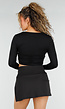 Zwarte Crop Top met Lange Mouwen en Twist en Stretch
