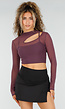 Paarse Mesh Crop Top met Lange Mouwen en Cut Out