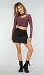 Paarse Mesh Crop Top met Lange Mouwen en Cut Out