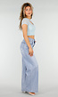 Lichtblauwe Mesh Crop Top met Korte Mouw en Pads