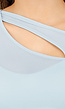 Lichtblauwe Mesh Crop Top met Korte Mouw en Pads