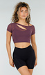 Paarse Mesh Crop Top met Korte Mouwen en Cut Out