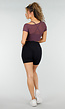 Paarse Mesh Crop Top met Korte Mouwen en Cut Out