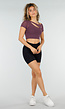 Paarse Mesh Crop Top met Korte Mouwen en Cut Out