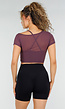 Paarse Mesh Crop Top met Korte Mouwen en Cut Out