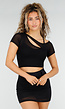 Zwarte Mesh Crop Top met Korte Mouw en Pads