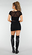 Zwarte Mesh Crop Top met Korte Mouw en Pads