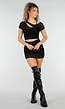 Zwarte Mesh Crop Top met Korte Mouw en Pads