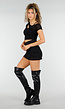 Zwarte Mesh Crop Top met Korte Mouw en Pads