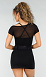 Zwarte Mesh Crop Top met Korte Mouw en Pads