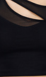 Zwarte Mesh Crop Top met Korte Mouw en Pads