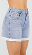 Lichtblauwe Denim Short met Gehaakte Omslag en Lichte Stretch