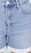 Lichtblauwe Denim Short met Gehaakte Omslag en Lichte Stretch