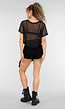 Zwarte Mesh Top met Korte Mouwen en Stretch