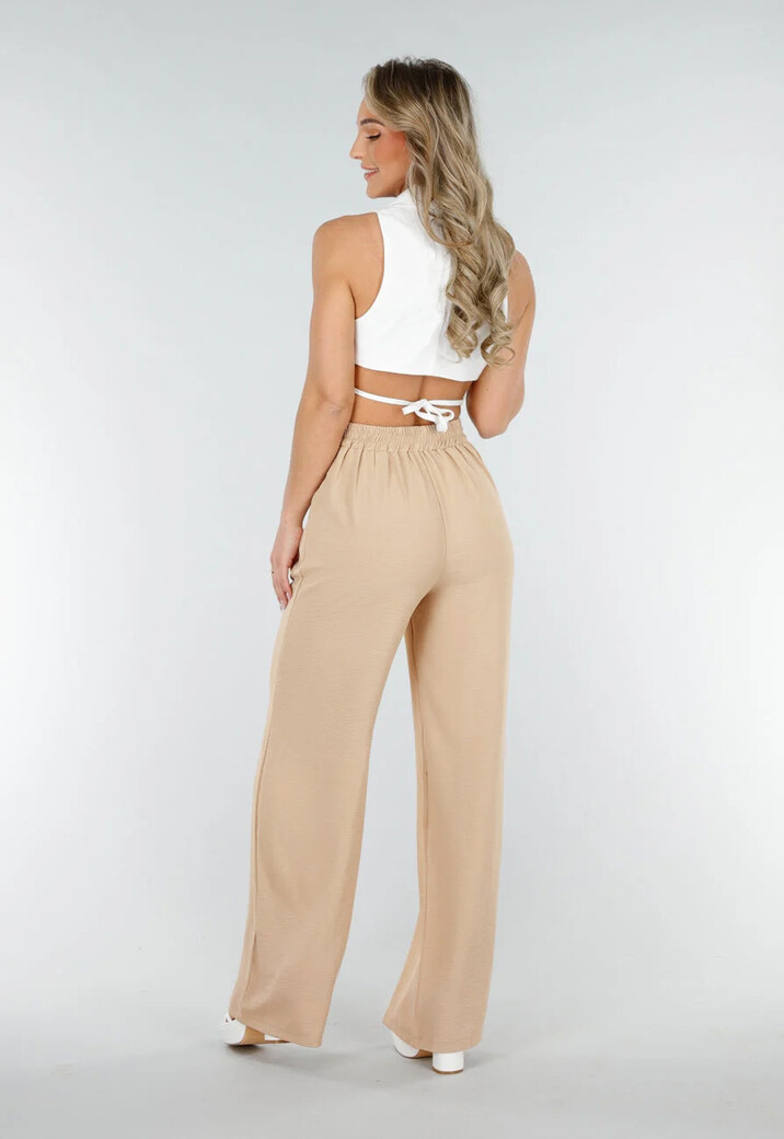 High Waist Beige Soepele Pantalon
