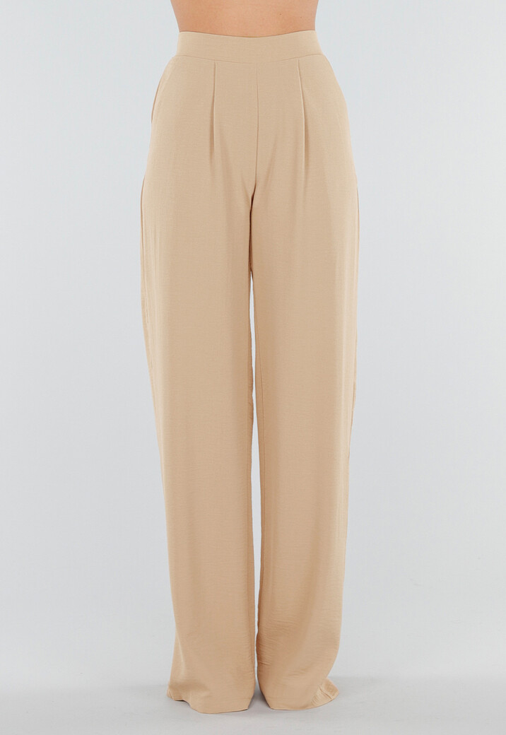 High Waist Beige Linnen Look Tall Broek met Tailleband
